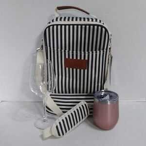 Tirrinia Blue Stripe Wine Cooler Bag Comes With Wine Glass & Wine Tumble…